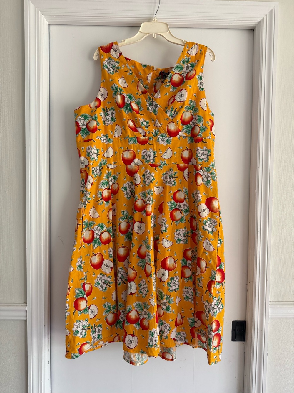 Hell Bunny Yellow Apple Floral Print Sleeveless Swing Dress